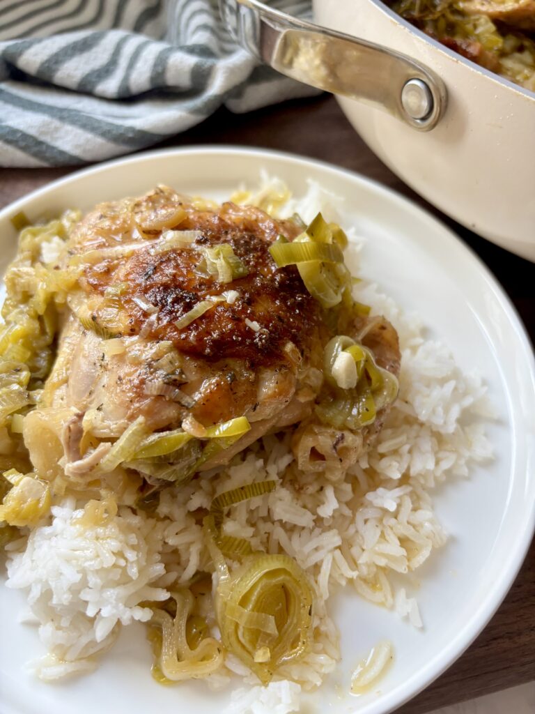 One Pan Braised Chicken Thighs and Leeks