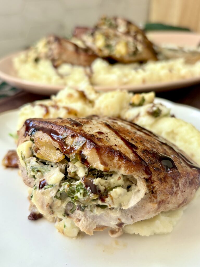 Pear & Gorgonzola Stuffed Pork Chops 