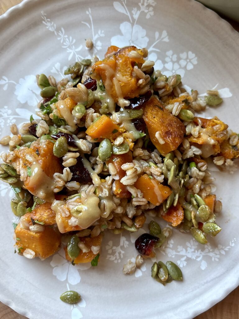 Fall Farro Salad with Honeynut Squash and Citrus Tahini Dressing