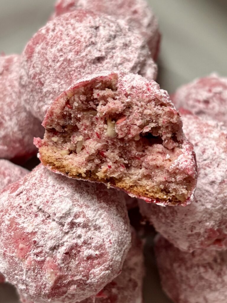Raspberry Snowball Cookies