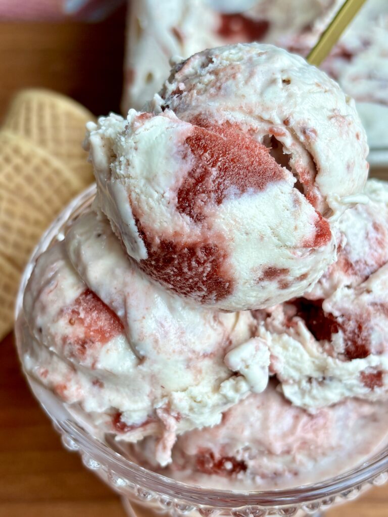 No Churn Strawberry Ripple Ice Cream